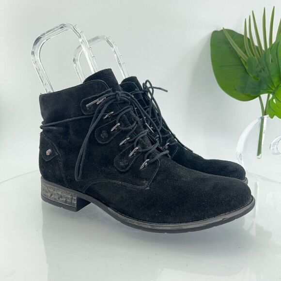 Earth Boone Booties Womens 8.5 Side Zip Block Heel Leather Upper Black - Picture 2 of 15